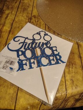 Future Police Officer Cake Topper - Blue Glitter